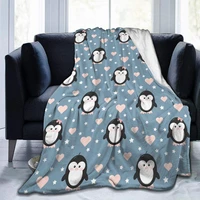 flannel twin size blanket cartoon animals cute penguin hearts plush warm bed blanket soft throw blanket fits couch sofa