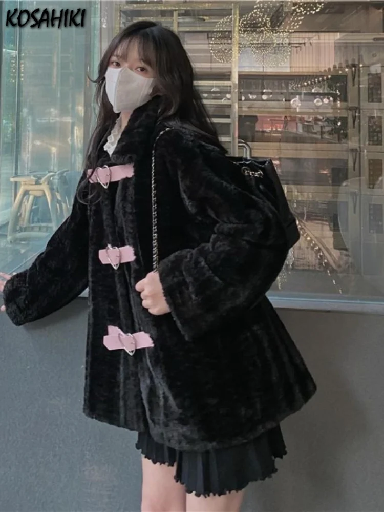 

Y2k Aesthetic Winter Women Thick Padded Jacket Japanese Kawaii Fashion Loose Oversized Crop Coat Girls Harajuku Lamb Wool Jacket