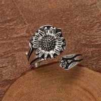 vintage sunflower rings for women men aesthatic retro punk silver color butterfly open adjustable finger ring party jewelry gift