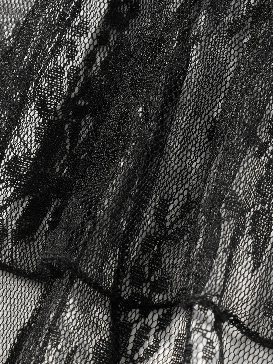 Женский укороченный топ-бандо с кружевной отделкой и рюшами сетчатый прозрачный