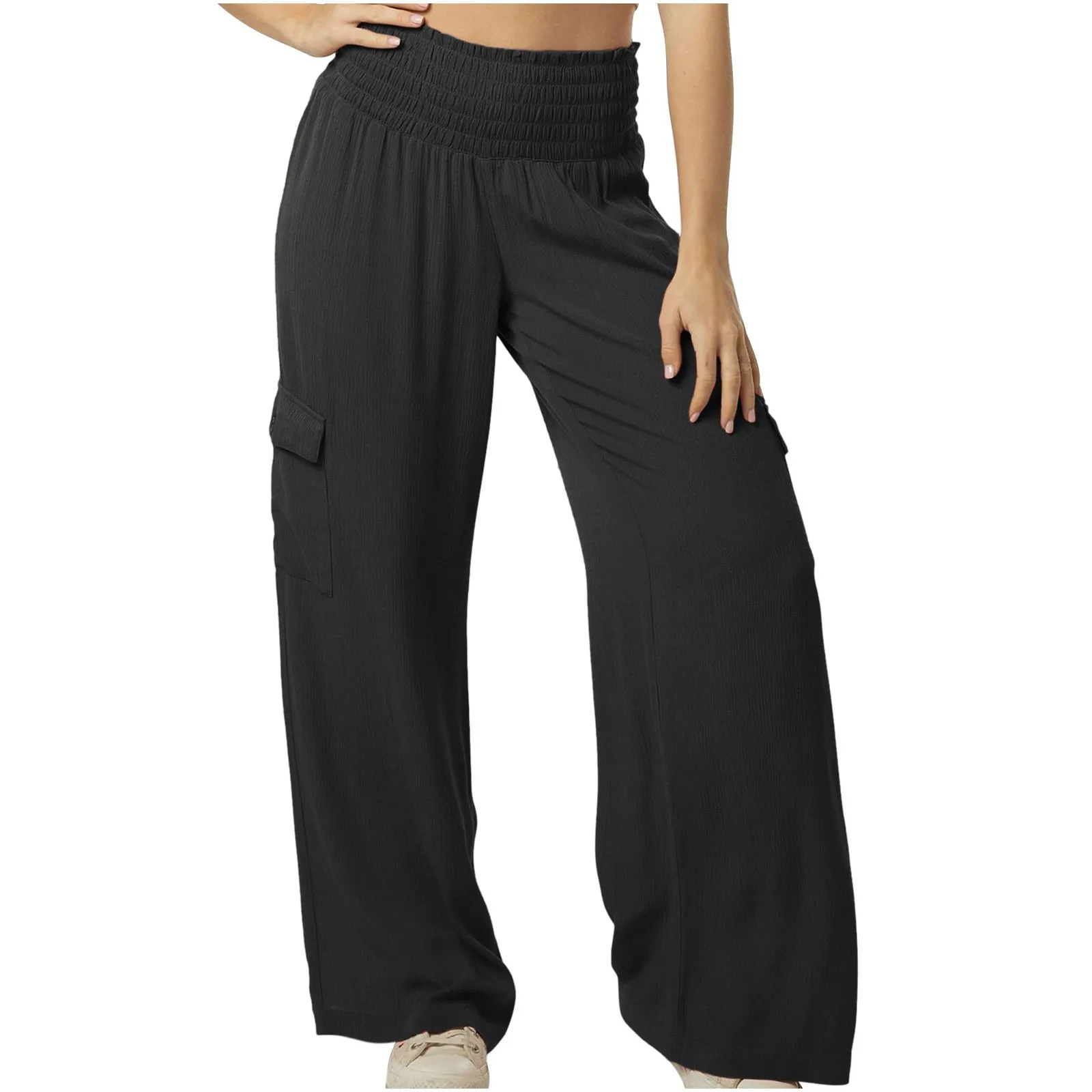 

Loose Wide Leg Pants Solid Women Light Blue Chic Sweatpants Office Wear Straight Trousers Vintage High Waist Female Tracksuit
