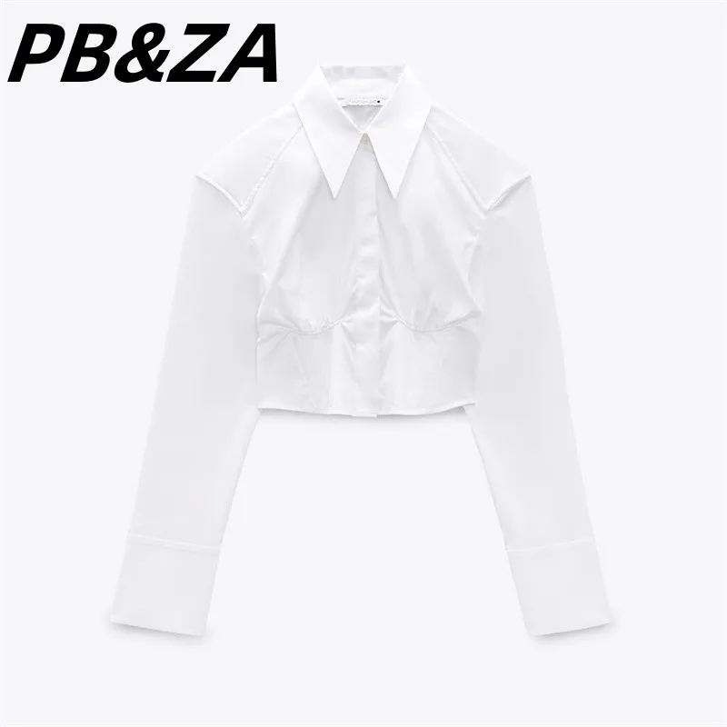 

PB&ZA 2023 New Women's Clothing Fashion All-match Temperament Self-cultivation Waist Short Poplin Shirt Top 2584686