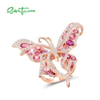 santuzza 925 sterling silver rings for women sparkling pink gems butterfly ring rose gold plated charming fashion fine jewelry