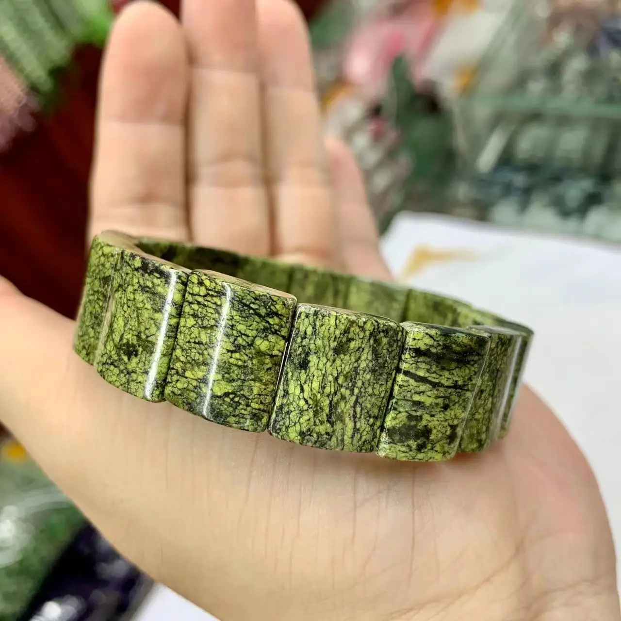 

Natural Green Serpentine Jade Stone Beads Bracelet Natural Gemstone Jewelry Bangle For Woman For Man For Gift Wholesale !