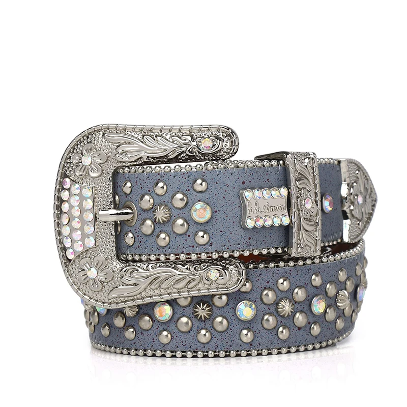 Top Goth Rhinestones Genuine Leather Belt Western Cowgirl Cowboy Punk Luxury Diamond Studded Strap Crystal Belts For Jeans Pants