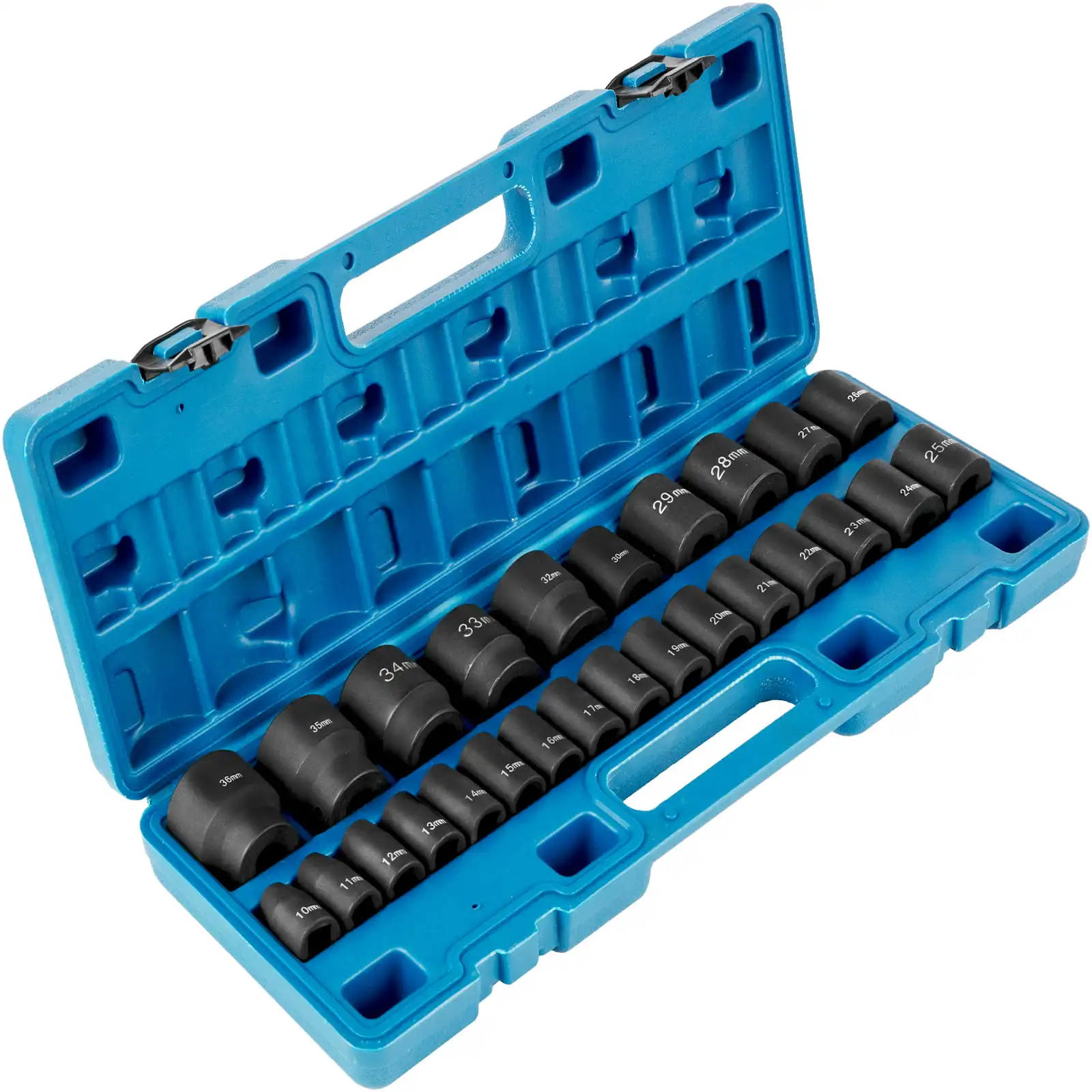 

Impact Socket Set 1/2 inches 26 Piece Impact Sockets, Shallow Socket, 6-Point Sockets, Rugged Construction, CR-M0, 1/2 inches Dr