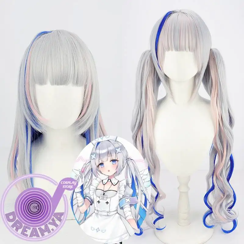 

Amane Kanata Cosplay Wig Vtuber Hololive Gray Blue Mixed Long Heat Resistant Synthetic Hair Halloween Carnival Party + Wig Cap