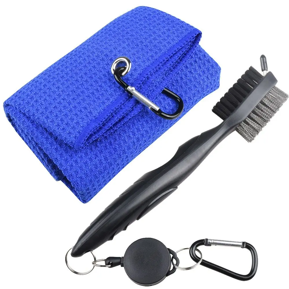 

New Golf Club Cleaning Brush and Cotton Towel Golf Clubs Head Groove Cleaner Set Delicate Hanging Hook Towel Club Cleaning Brush