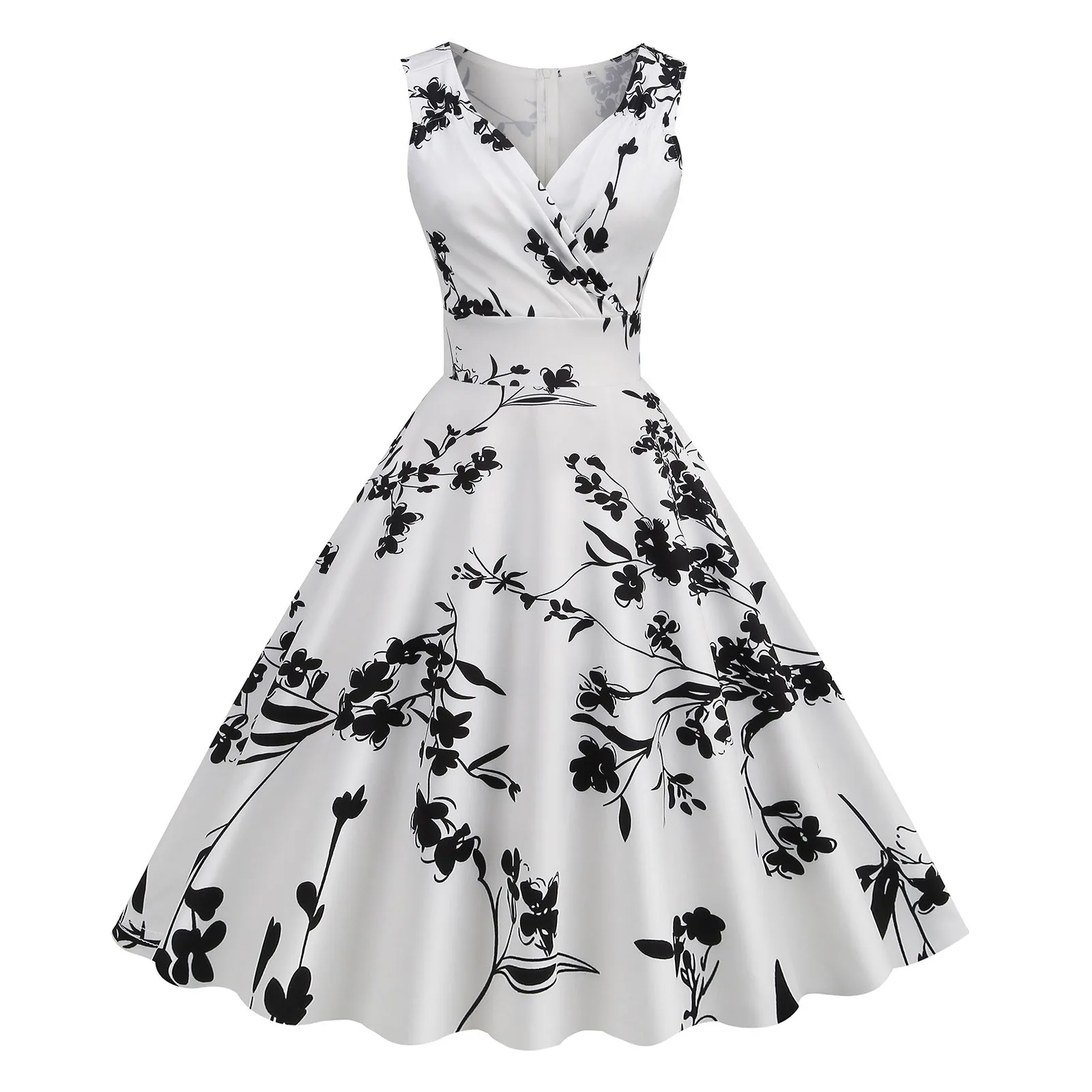 

Retro Summer Dress Women 2023 O-Neck Audrey Hepburn Vintage Floral Printing Dress Party Dresses Plus Size Vestidos