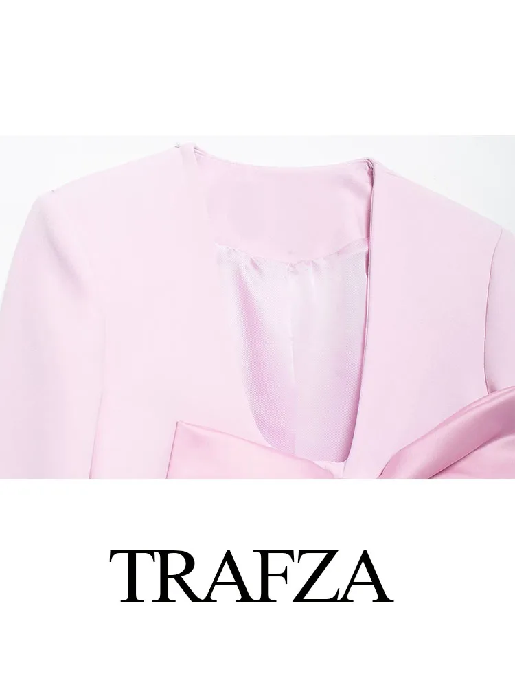 Женский блейзер с бантом и V-образным вырезом длинным рукавом