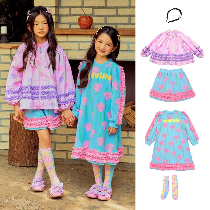 

Korean Children's Shell Jacket Sweatshirts Skirts 2023 New AW Child Girls Princess Dress Kids Coat Set Clothings 2 To 7 Years
