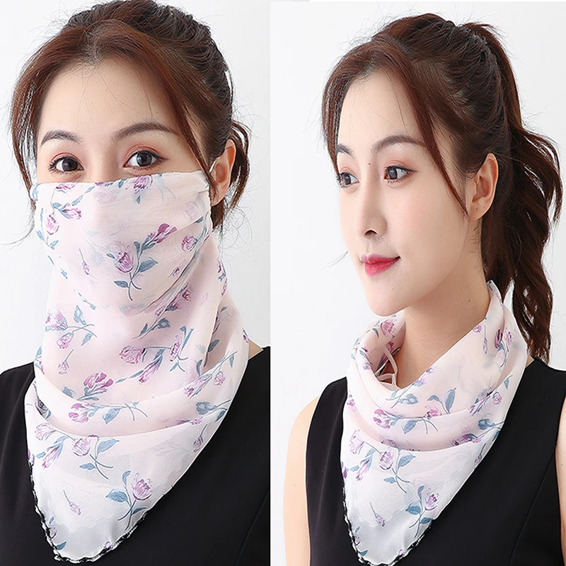 

Summer Chiffon Sun Protection Scarf Multi-Function Face Mask Hair Neck Shawls Wraps Female Bandana Scarves Accessories