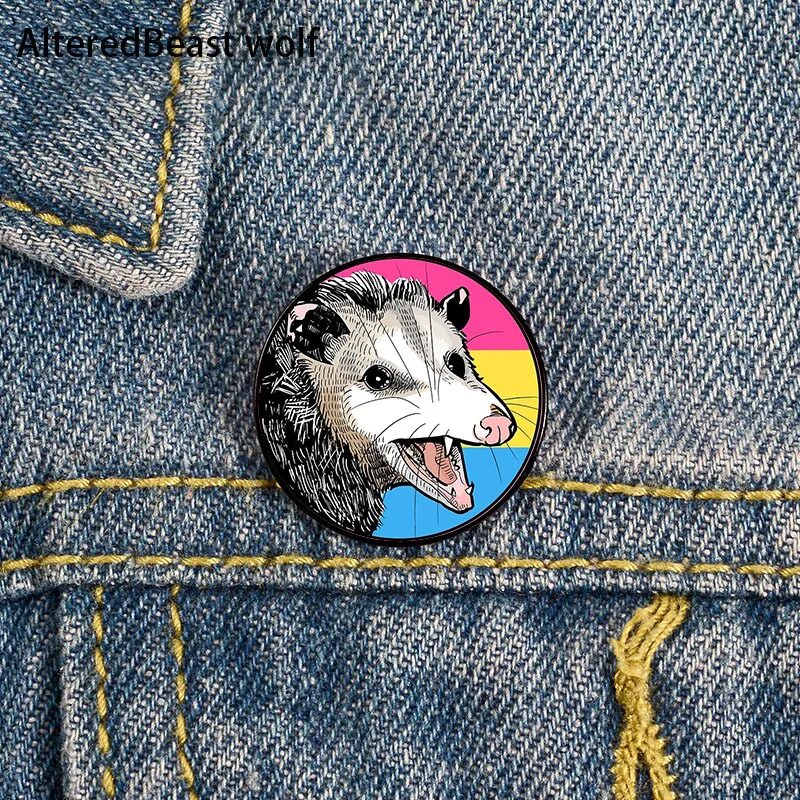 

Pride Opossum Pan Flag Printed Pin Custom Funny Brooches Shirt Lapel Bag Cute Badge Cartoon enamel pins for Lover Girl Friends