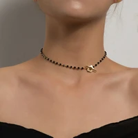 2022 new fashion luxury black crystal glass bead chain choker necklace for women flower lariat lock collar necklace gifts