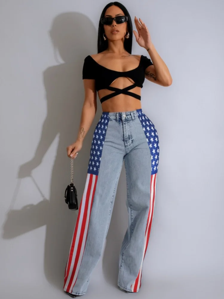 JRRY повседневные женские флаги три полоски полосатые джинсовые брюки пуговицы