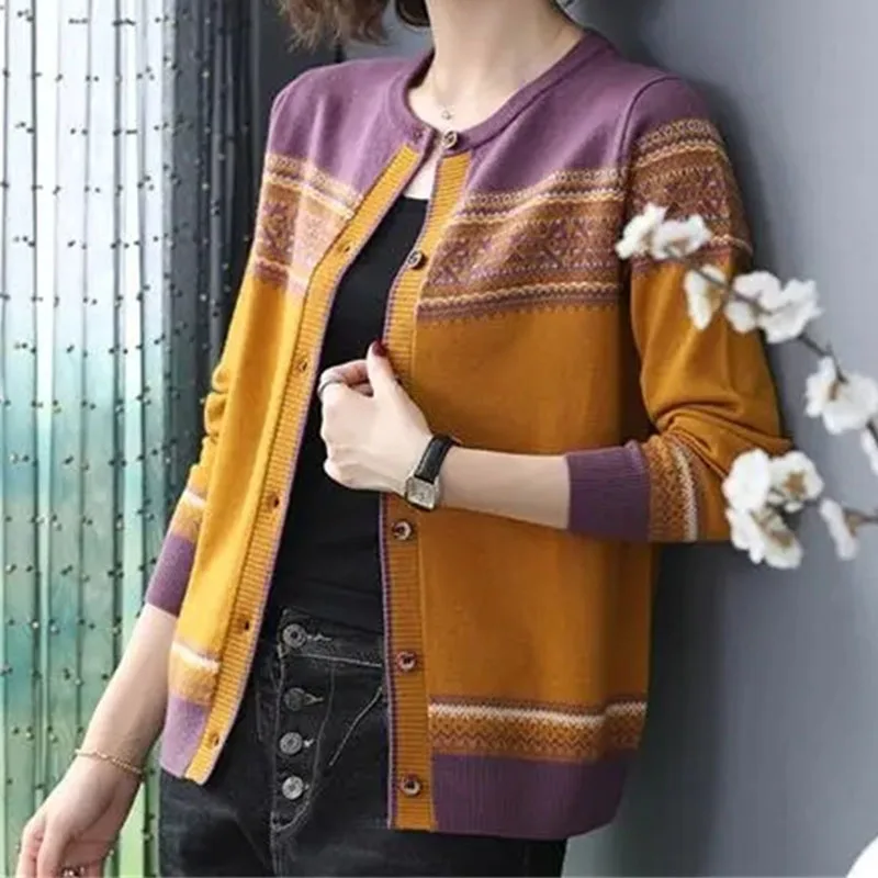 Женский короткий Свободный вязаный кардиган в этническом стиле осенне-зимний