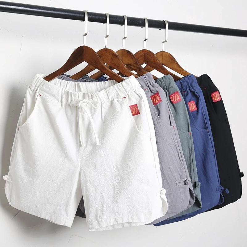 Brand  Men's Casual Drawstring Solid Color Shorts Summer Comfortable Cotton Linen Board Shorts Men's Clothing Gym Running Shorts