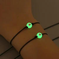 fashion weave couple bracelets luminous heart lover jewelry bead elastic rope for woman girls promise friendship day gift