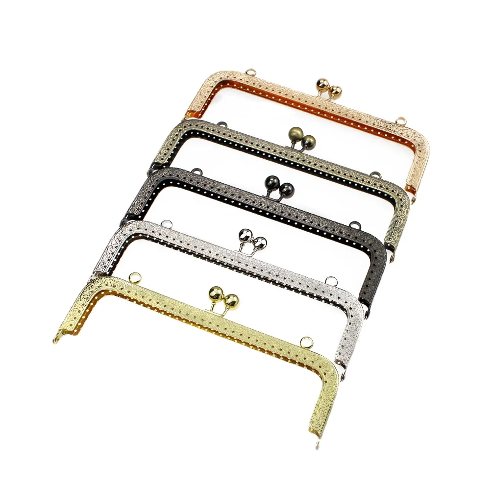 

20CM Rectangle Embossing Beads Kiss Metal Purse Frame Clasp Sewing Lock For DIY Purse Bag Fashion Women's Clutch Bags Accessorie