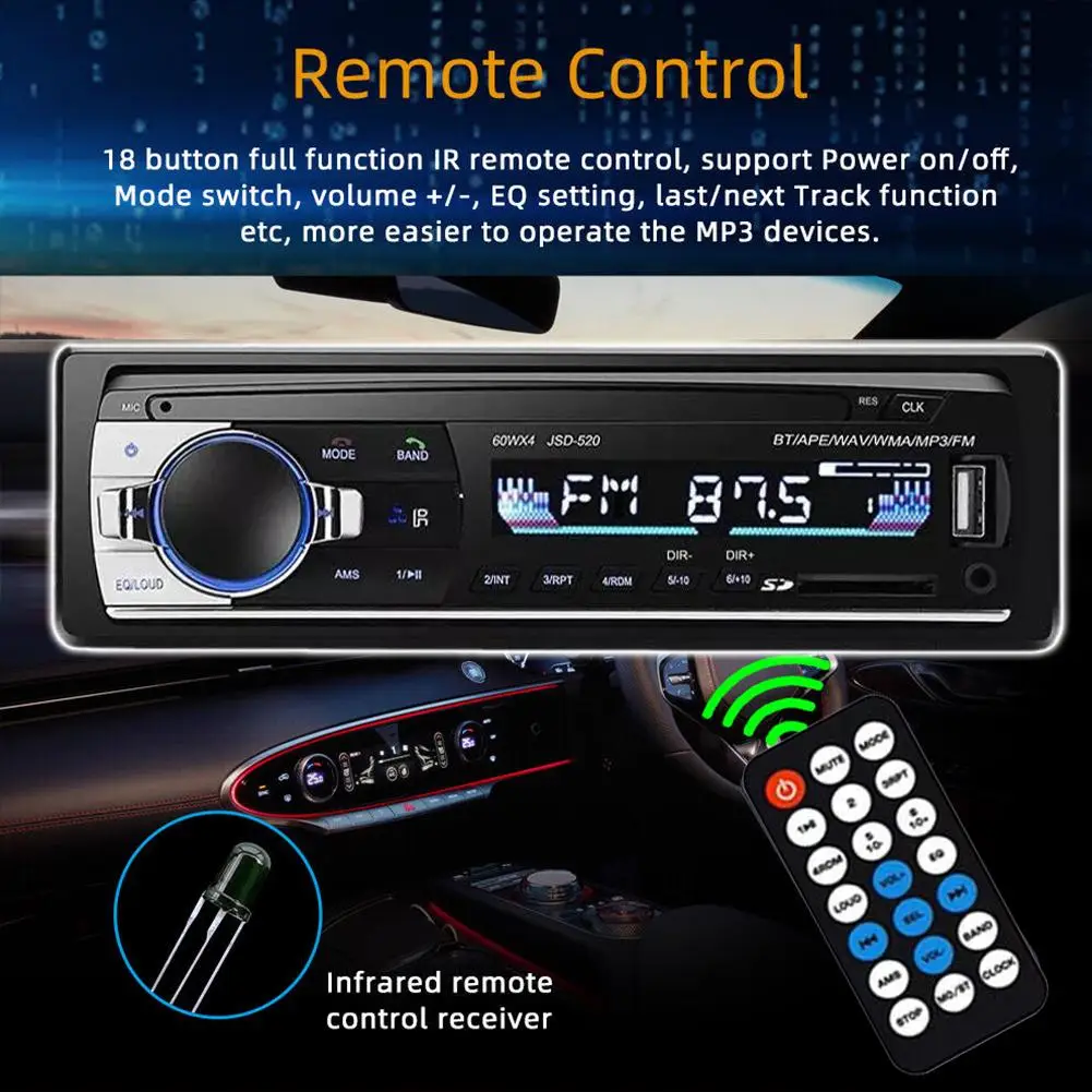 

Car MP3 Player FM Radio Tuner with LED Segment Displays Charging USB Wheel Function with Steering Remote Wireless Input AUX