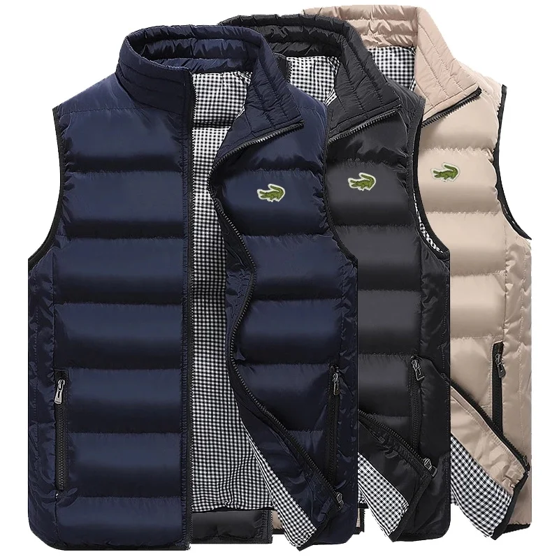 2023 High Quality Brand Vest Jacket Men's Fall and Winter Casual Comfortable Sleeveless Solid Color Thickened Cotton Jacket