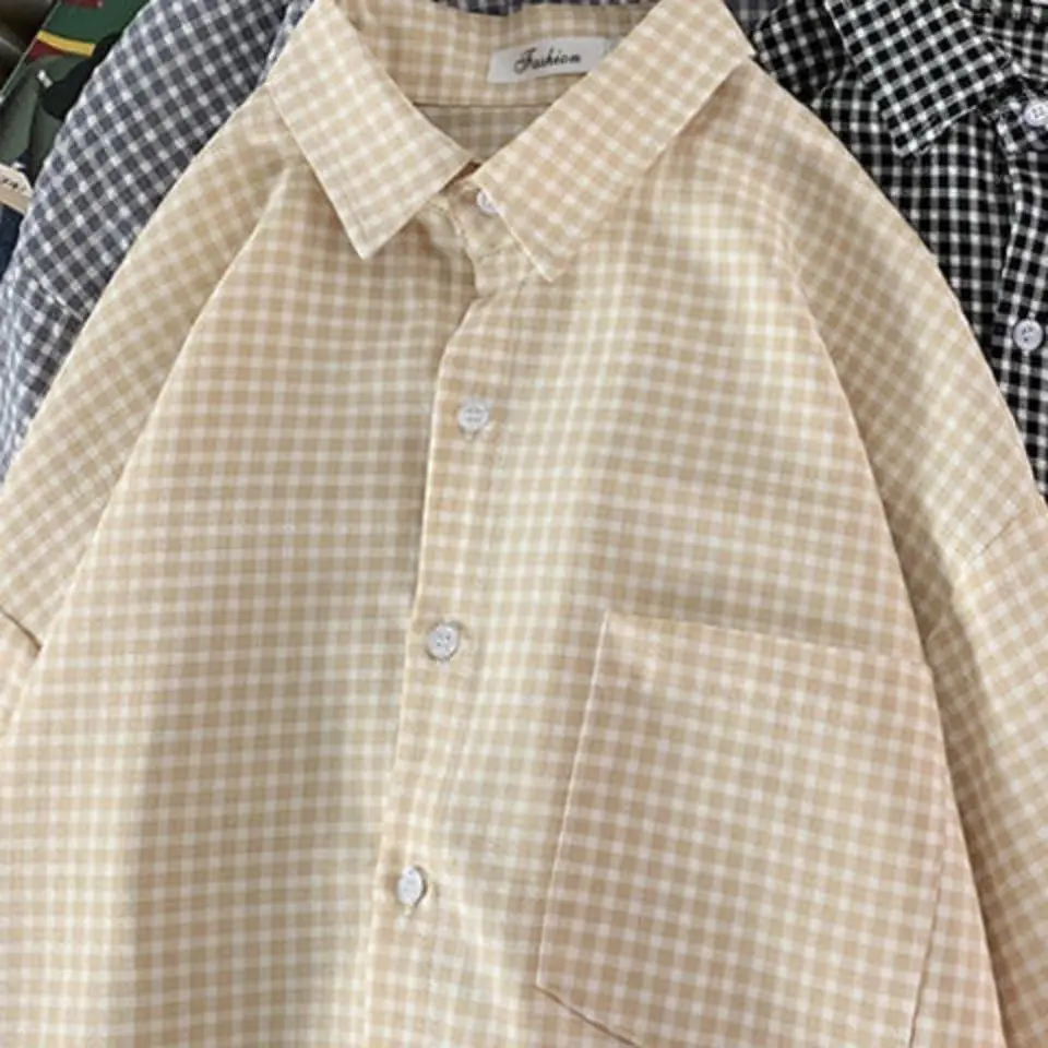 Рубашка женская в клетку универсальная винтажная уличная одежда японском стиле