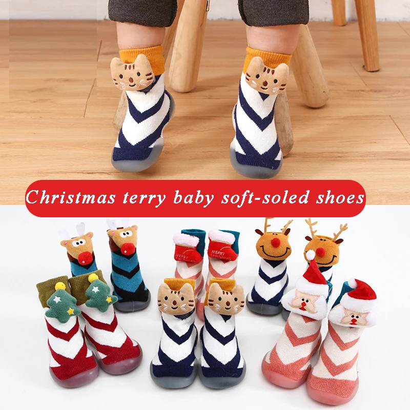 

New Christmas Baby Shoes Toddler First Walkers Non-slip Indoor Floor Slippers Baby Outdoor Breathable Cotton Thick Woolen Shoes