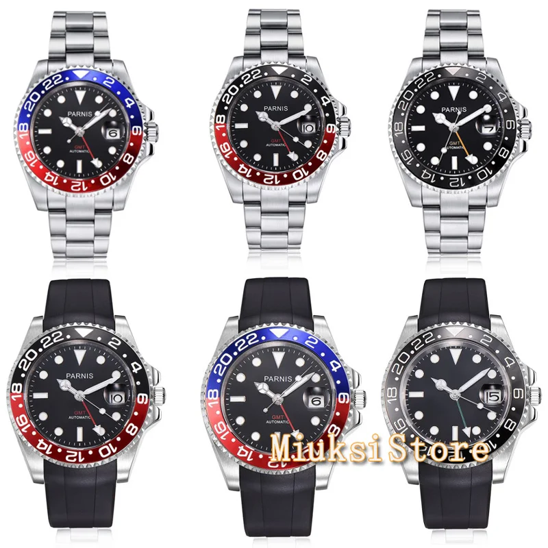 Мужские автоматические механические часы Parnis 40 мм роскошный бренд GMT сапфировый