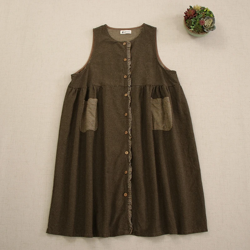 Женское винтажное платье-майка в клетку с круглым вырезом