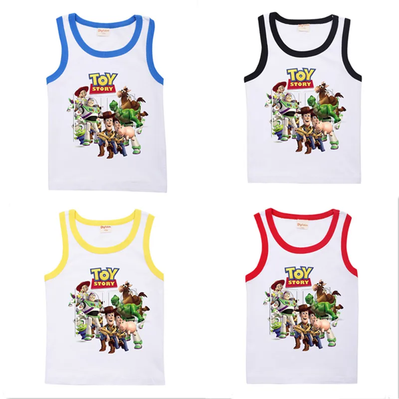 

2022 Disney Kids Vests Toy Story Buzz Lightyear Graffiti Print Boys Girls Kids Summer Casual Cartoon Short Sleeve Children Top