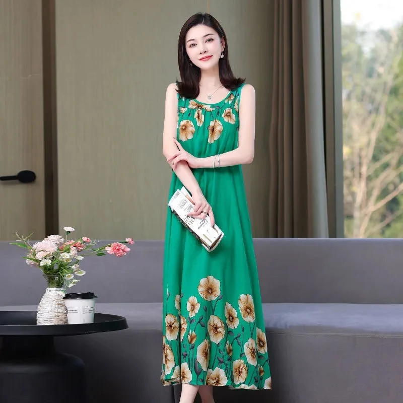 Женское платье среднего возраста 2022 летние повседневные пляжные длинные платья