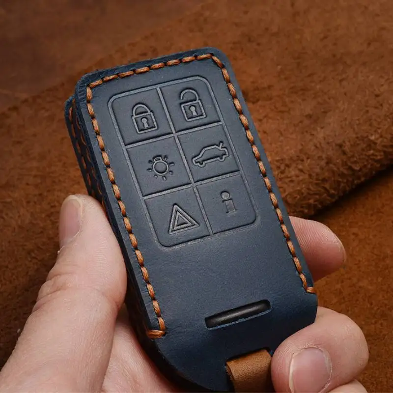 Car Key Case Cover Fob Keyring Holder for Volvo S60 S80 V60 XC60 XC70 S60L S80L V40 XC90 5 6 Buttons Genuine Leather Shell images - 4