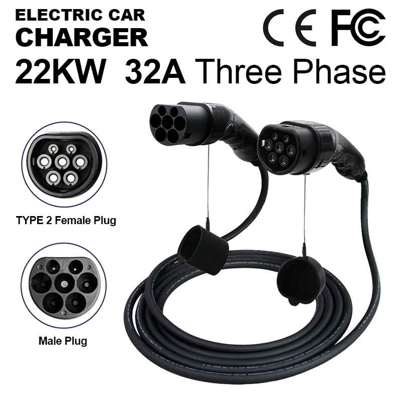 

Зарядный кабель для электромобиля, 32 А, 22 кВт, зарядное устройство для электромобилей, 3-фазный зарядный кабель для электромобилей, тип 2-Тип 2, разъем для автомобильной зарядной станции