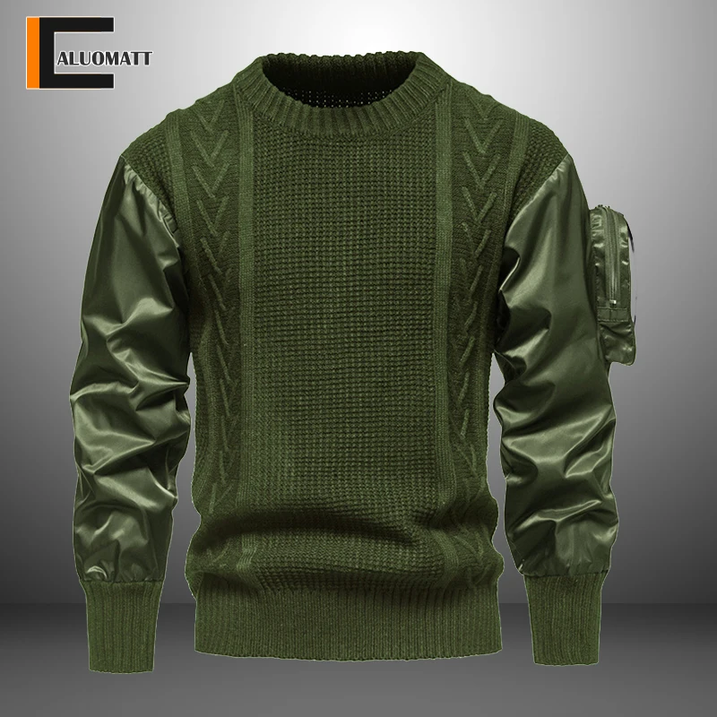 

Мужской трикотажный свитер с круглым вырезом, длинным рукавом и трехмерными карманами