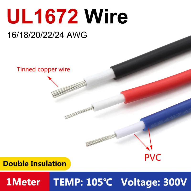 

1M 24 22 20 18 16 AWG UL1672 Double PVC Insulation Electronic Wire Cable Copper Tinned Signal Cable Wire LED Lighting Line Wire