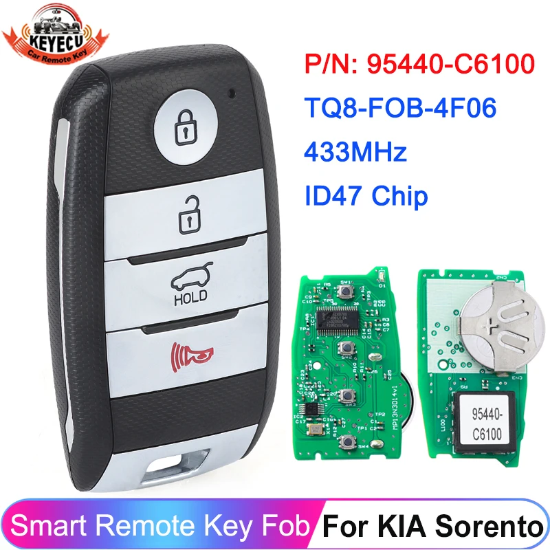 KEYECU 95440-C6100 OEM For KIA Sorento 2019 2020 4 Button Keyless Go FCC: TQ8-FOB-4F06 Smart Remote Key Fob 433MHz ID47 Chip - купить по