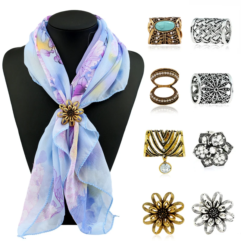 

Classic Scarf Rings Jewelry Turquoise Shawl Fastener Cardigan Clip Lapel Pins Silk Scarf Buckle Charming Wedding Vintage Women