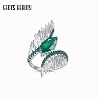gems beauty 2021 hot sale 925 sterling silver female rings for women green agate feather finger ring sterling silver jewelry