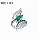 Женское кольцо из серебра 2021 пробы с зеленым агатом и перьями