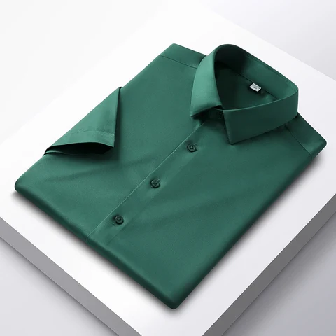 Бренд BROWON, Умные повседневные рубашки для мужчин, лето 2024, однотонные мужские рубашки с коротким рукавом, отложной воротник, деловая Рабочая Рубашка