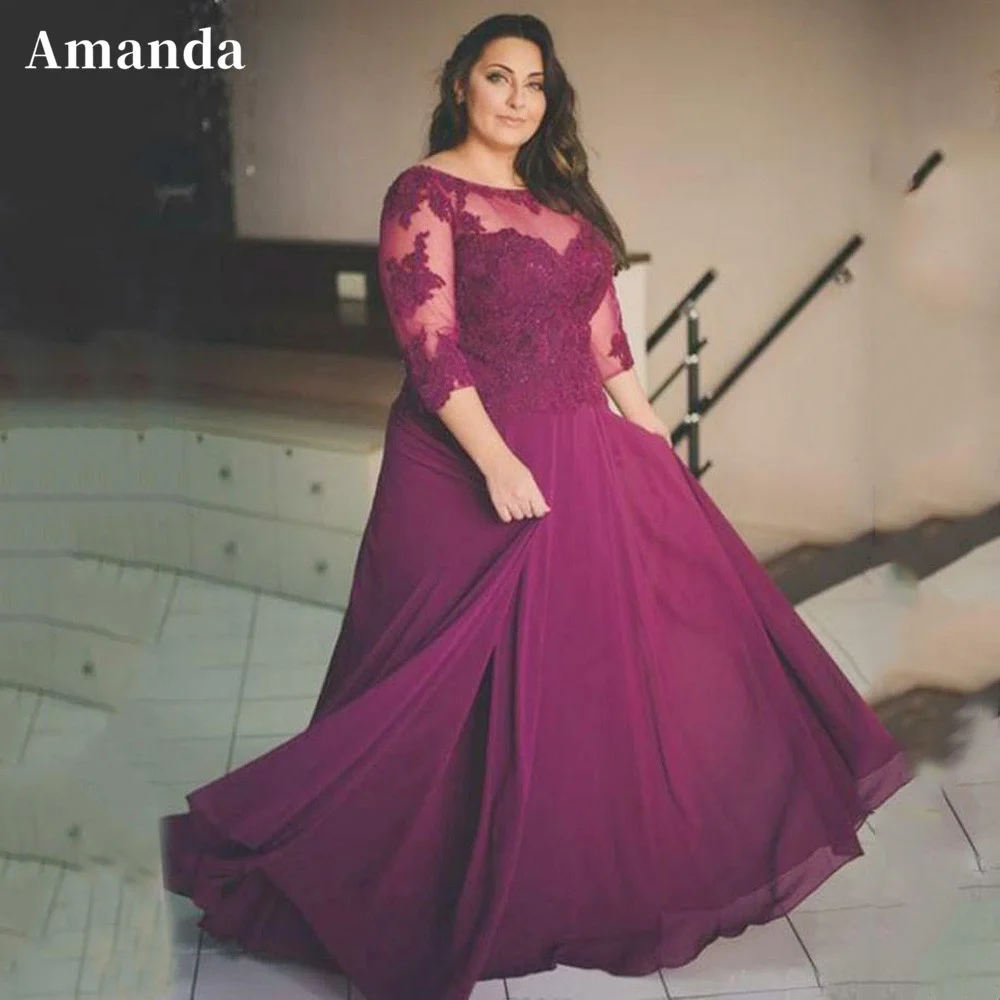 

Amanda Elegant 3/4 Long Sleeve Mother Of The Bride Dresses For Weddings Lace Embroidery Robe De Fête De Mariage فستان سهرة