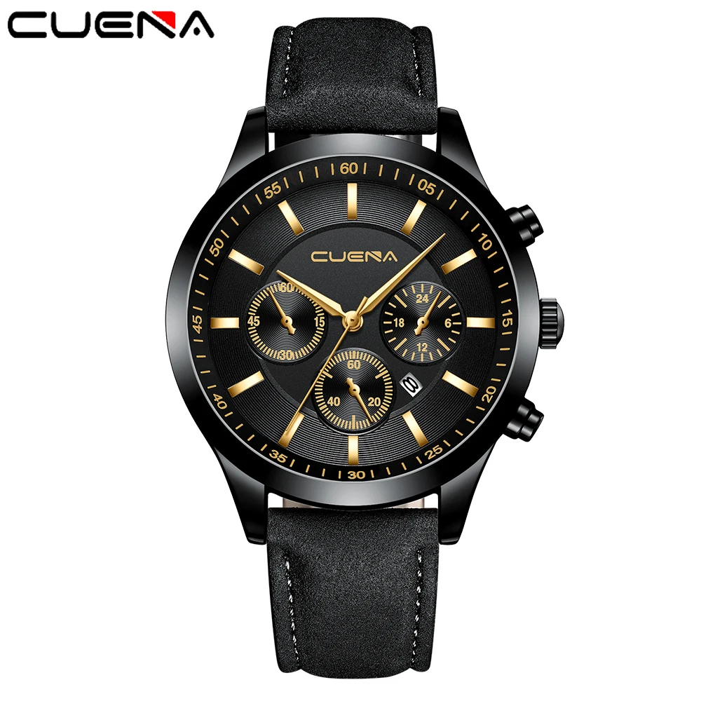 

Часы наручные CUENA Мужские кварцевые, брендовые Роскошные спортивные водонепроницаемые, в стиле милитари, с кожаным ремешком