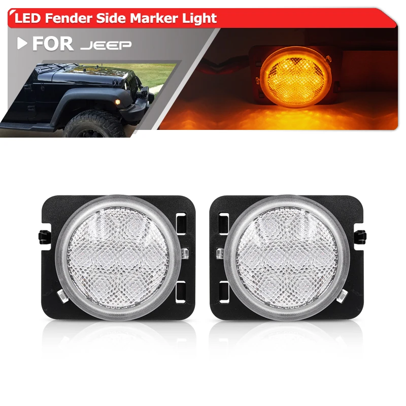 

2x Clear Lens Front Amber Led Side Marker Lights Turn Signal Lamp For Jeep Wrangler JK JKU 2007-2017