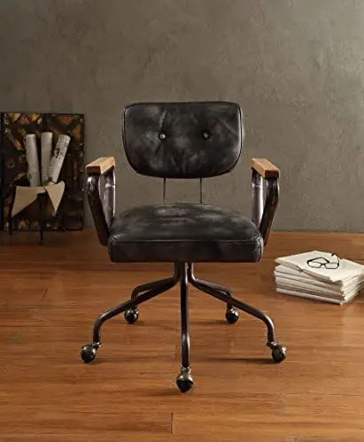 - 92410 - Vintage Whiskey Top Grain Leather Chair Pink Acrylic Nordic Chair Desk Chair Wooden Chai