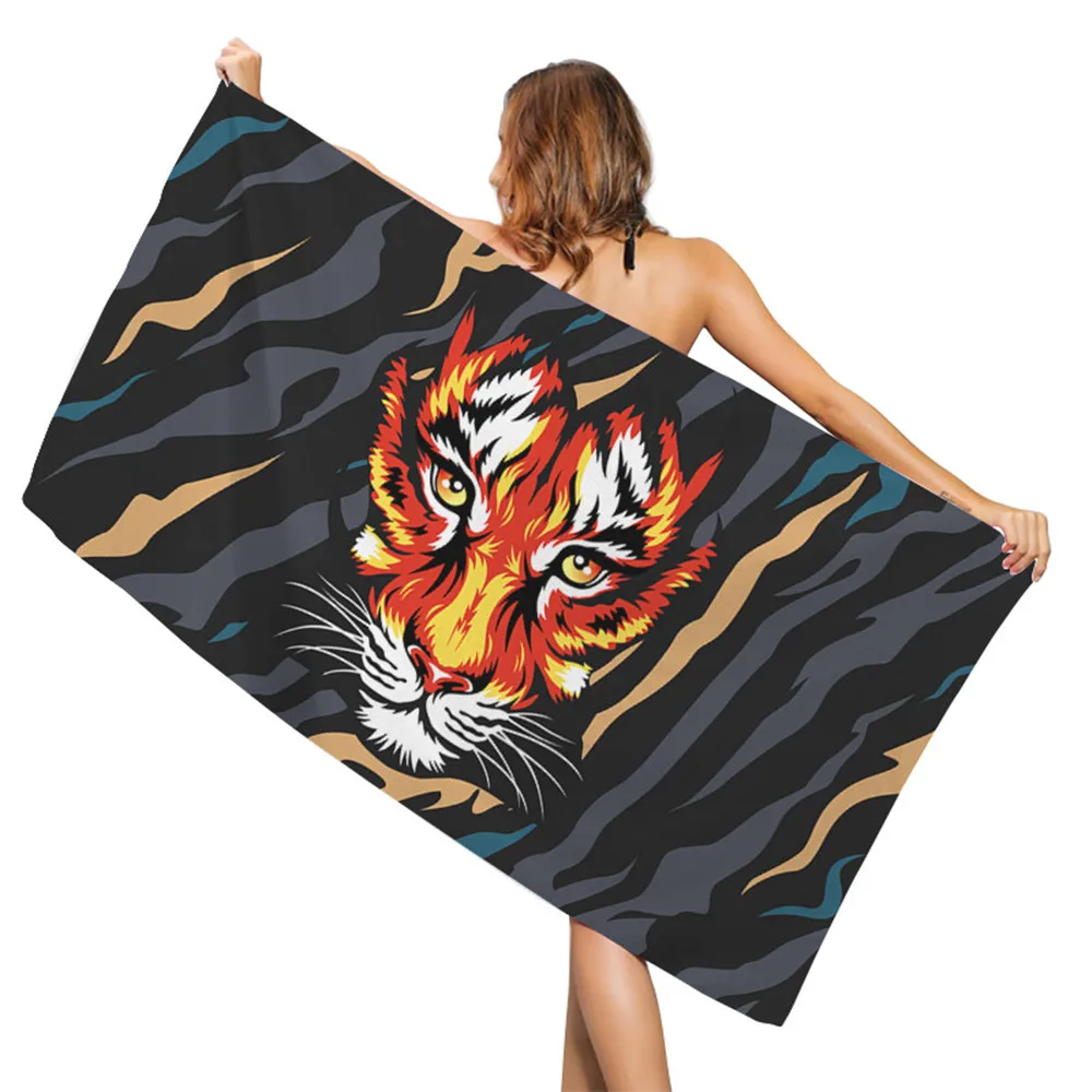

Summer Tiger Head Beach Towels for Women Men Cool Wild Animals Print Quick Dry Portable Bath Towels Sunscreen Shawl Towel Pads