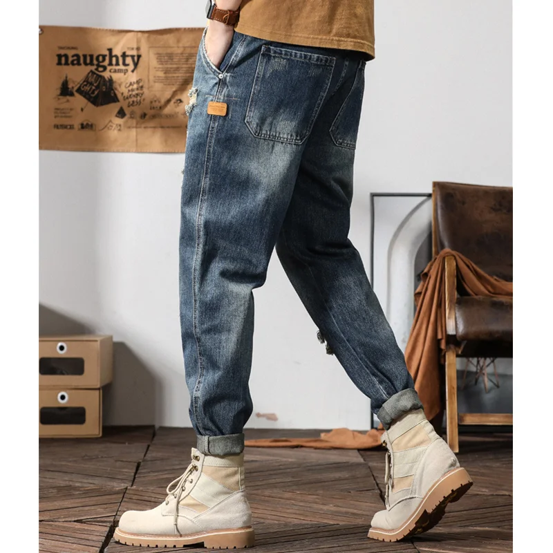 Men Clothing 2022 New Straight Loose Cylinder Jeans Vintage Comfortable Blue Ripped  Harun Trousers Female Autumn and Winter