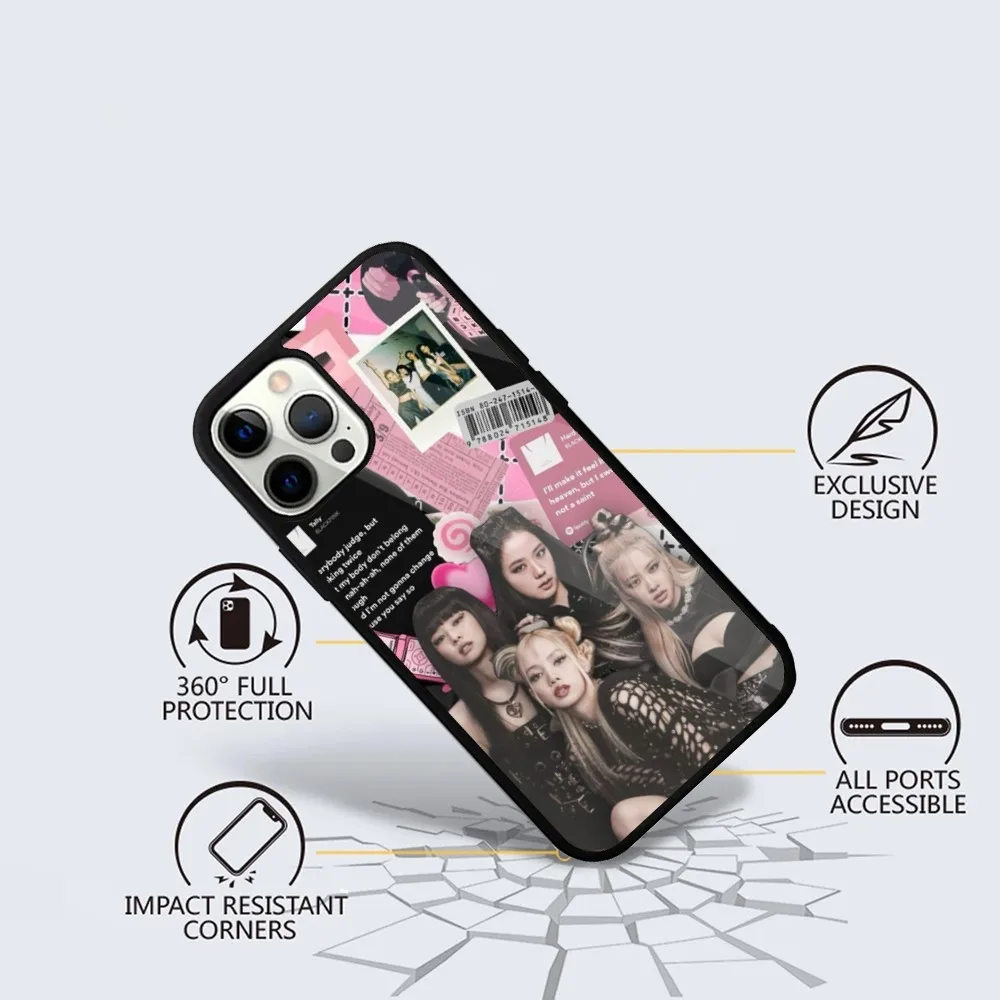 Чехол для телефона Kpop B-BlackS Girls P-PinkyeS iPhone 16 15 14 13 12 11 Plus Pro Max Mini Magsafe с магнитной