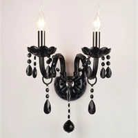 new black crystal wall lamp candle led e14 bulbs black silk fabric lampshade 2 lights free shipping ccc and ce ns