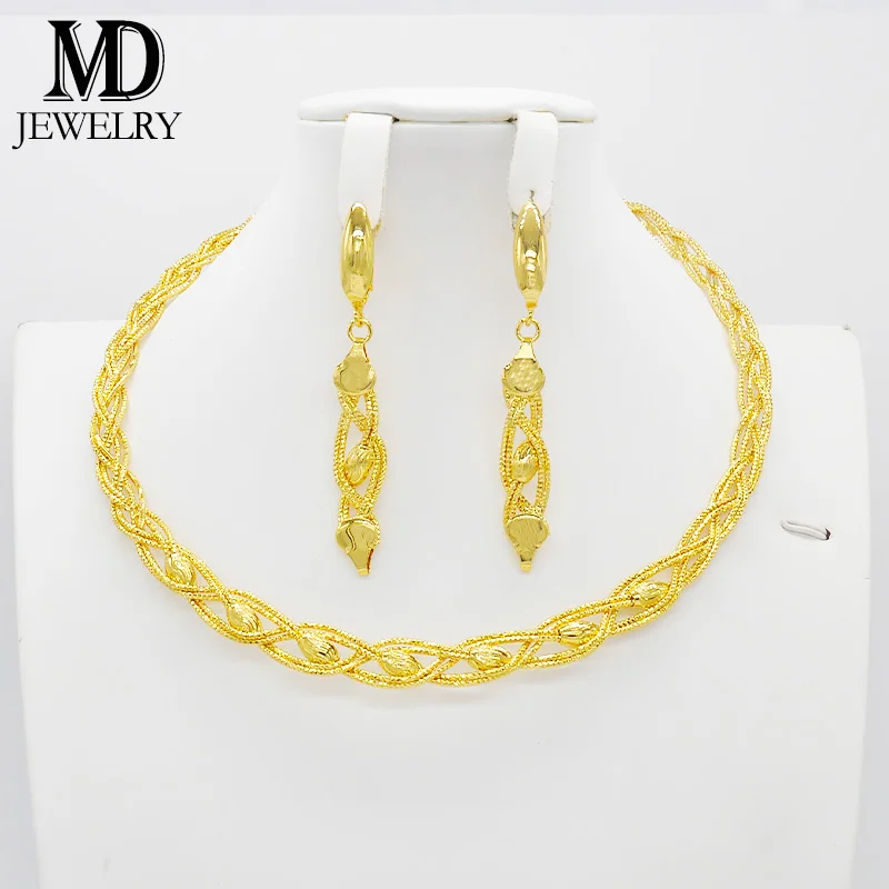 

African fashion gold color jewelry sets contains necklace earrings Bracelet bridal wedding engagement party gift jewelry set