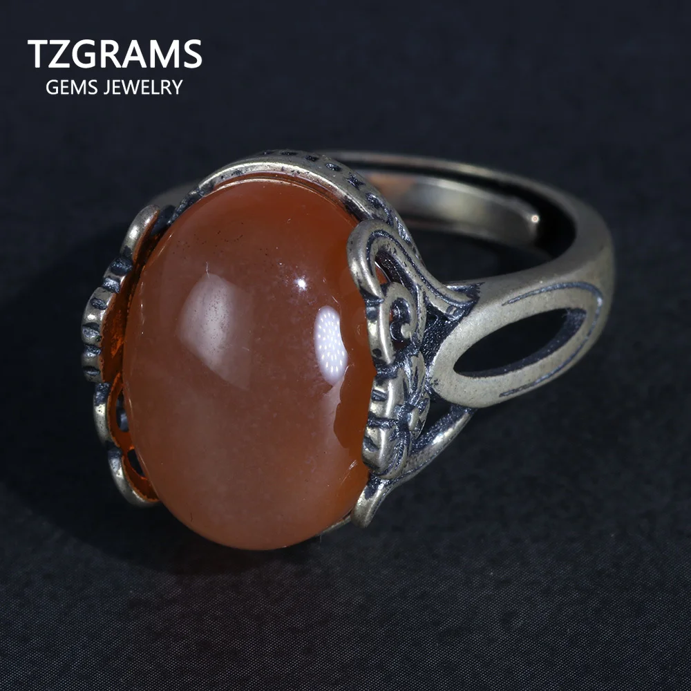 

Real Pure 925 Silver Women Ring Oval Jade Engagement Rings For Women Handmade Vintage Adjustable Size Wholesale